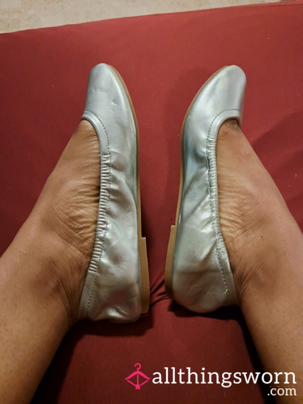 Silver Ballet Flats