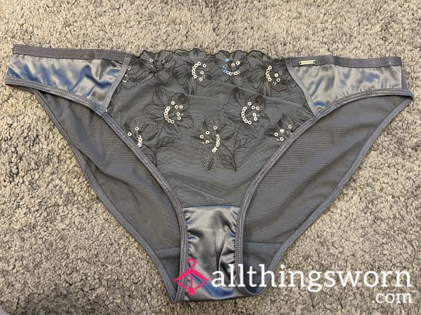 Silver Grey Satin And Sheer Lace Panties 🩶