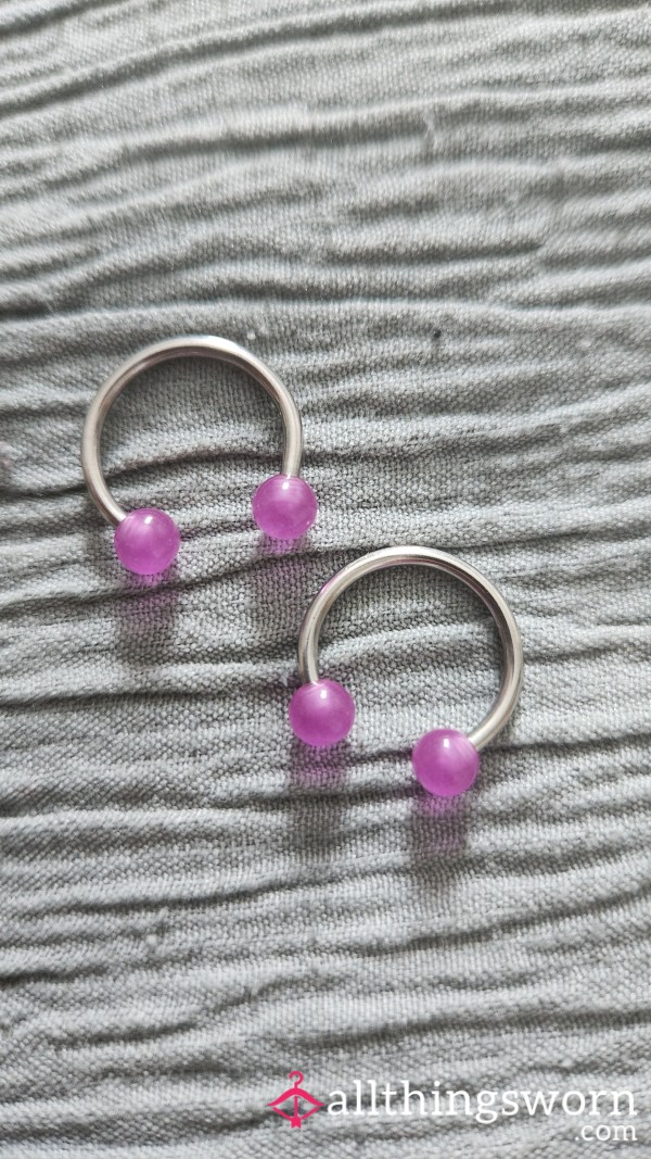 🪀 Silver Horseshoe Nipple Rings With Clear Purple End Pieces 🪀