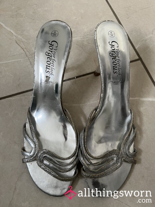 Silver Kitten Heel Sandals