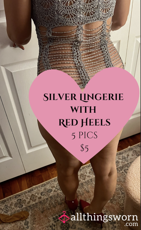 Silver Lingerie And Red Heels! (5 Pics)