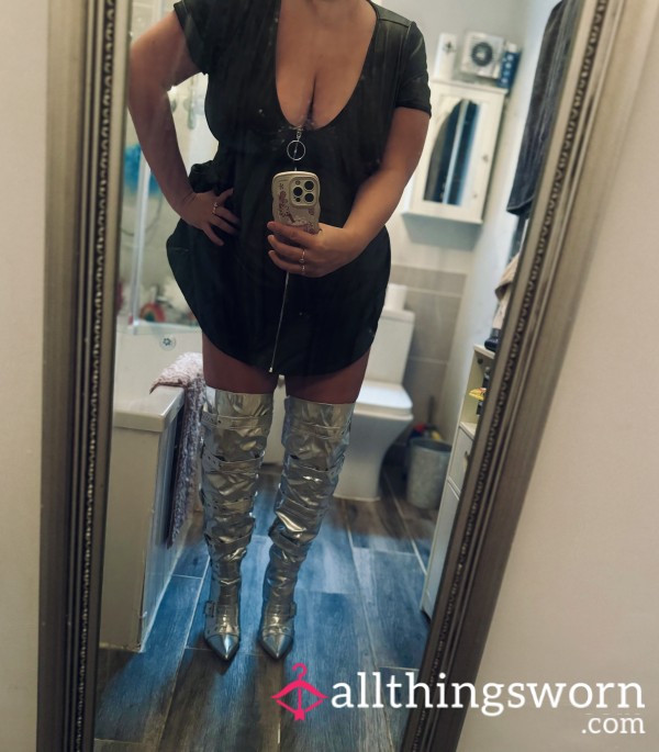 Silver, Over The Knee Boots.