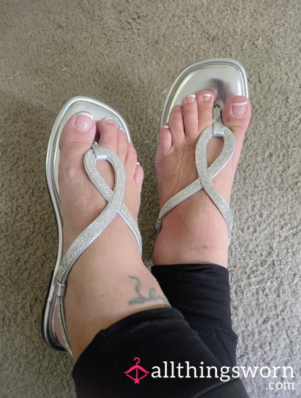 Silver Rhinestone Buckle Sandals