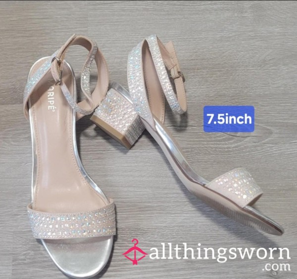 Silver Rhinestone Heels With Ankle Strap