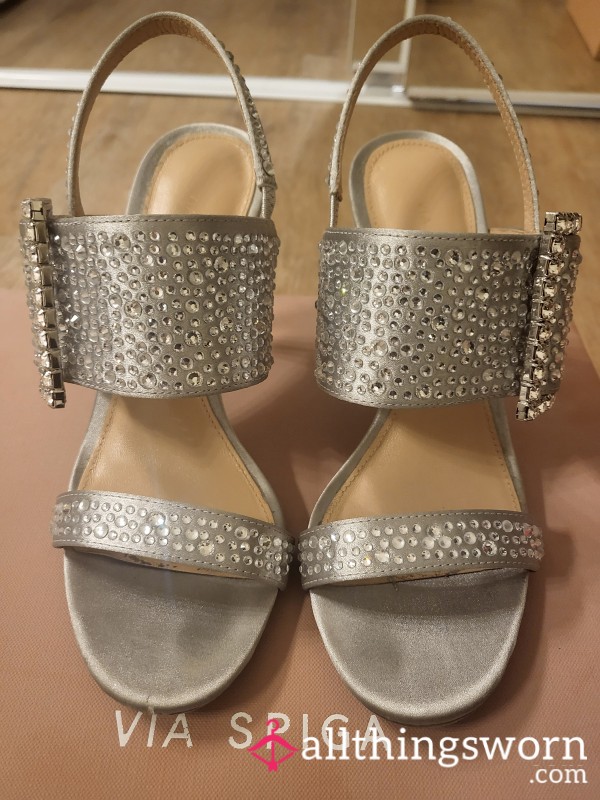 💎Used Silver Rhinestone Heels (High Quality), Size 4.5 💎