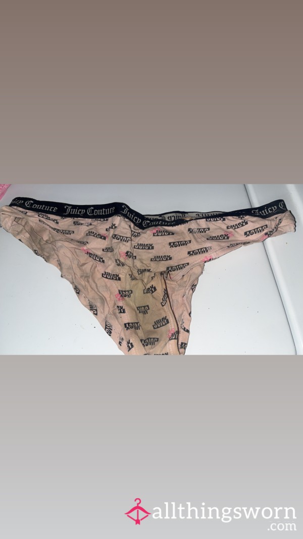 (Size L) Light Pink Juicy Couture VERY STAINED (and 🍫 Stained On Back Side) Cheeky Panties 💗🥵 Had For Two Years