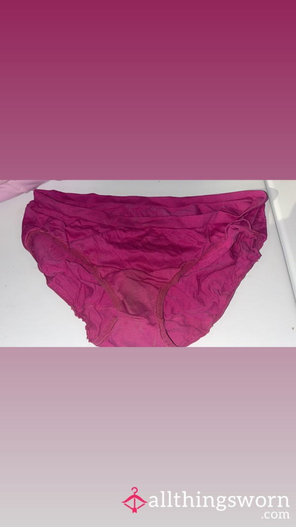 (Size L) Maroon Dark Pink Fruit Of The Loom Cotton Fullback Panty 💋 Owned 1 Year, Slight Staining