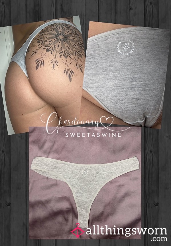 🍷UK L|🍑Grey Cotton LL Thong🩶