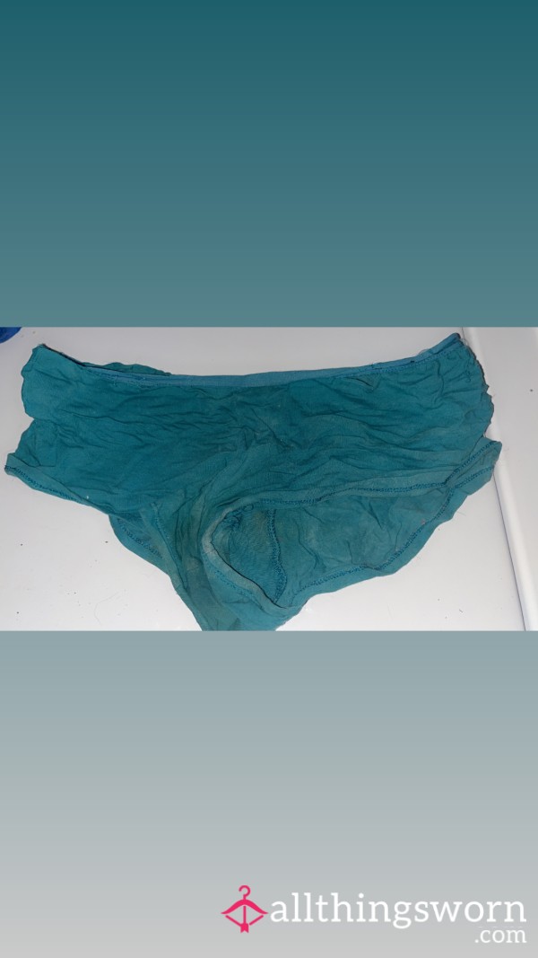 (Size M) Dark Blue/green Juicy Couture Cheeky Stained Panties 💙🩵 Owned For 2 Years