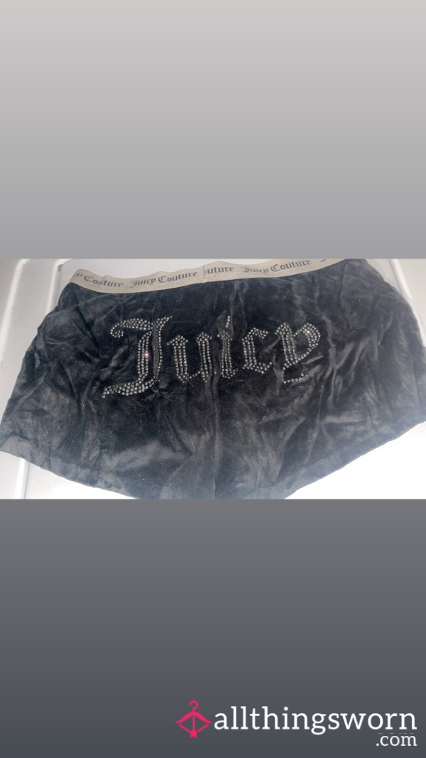 (Size M-XL) Well-worn And Stained Very Loved Juicy Couture Bling Rhinestone Velour Short Shorts, Had For 2 Years