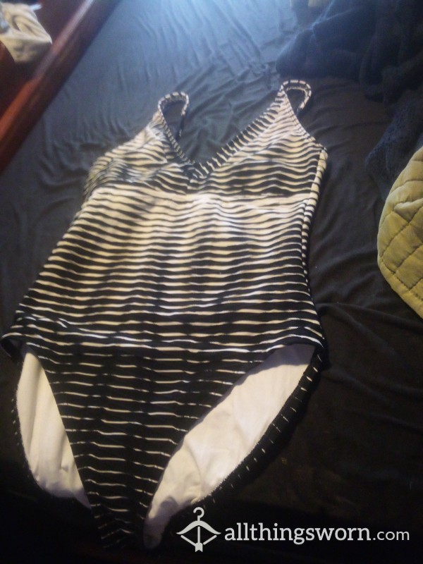 Size Medium Black And White Striped One Piece