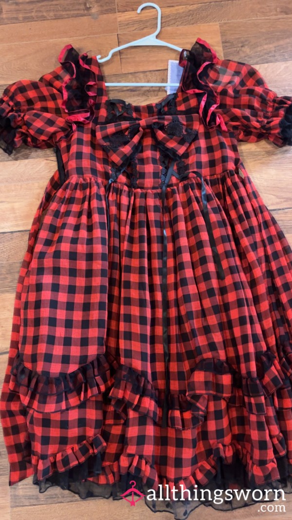 (Size S-M, Broken Zipper) P**fy Red And Black Tartan Plaid Princess Dress 🎀 NWT, Worn Twice