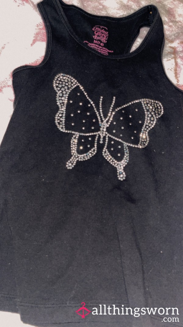 Size S Rhinestone Bu*terfly Black Tank Top 💋