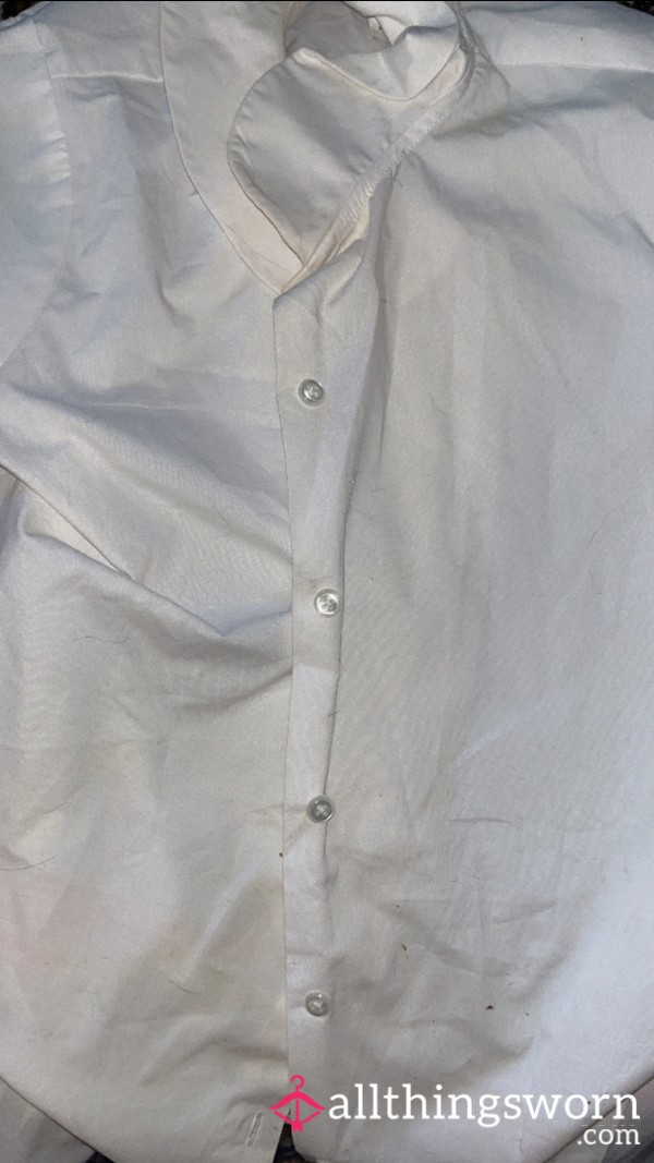 (Size S, Slightly Stained) White Polo Uniform Top