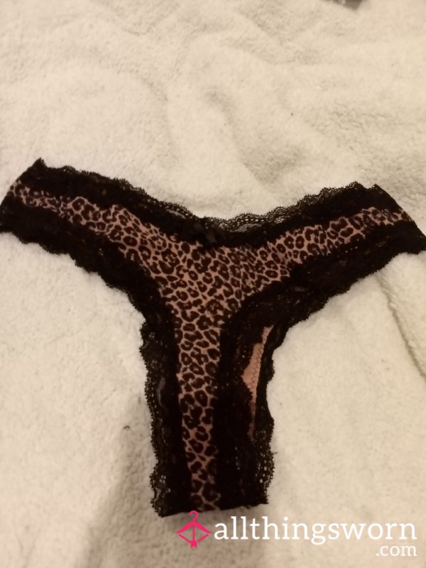 Skimpy Leopard Print Panties With Black Lace Trim And Bow