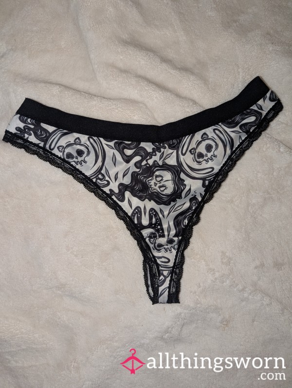 Skull Gothic Print Thong