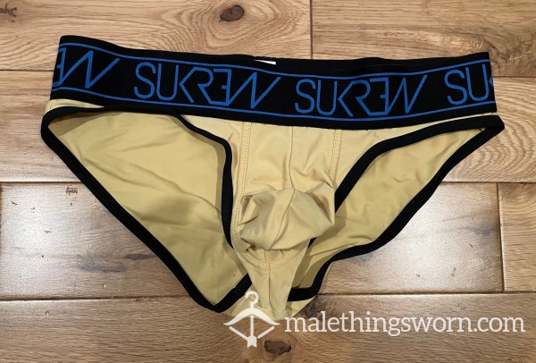 SOLD - Skurew Yellow Smooth Microfibre Briefs (S) With C*ck Ball Pouch - Ready To Be Customised For You