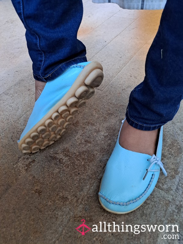 Sky Blue All-Leather Loafers