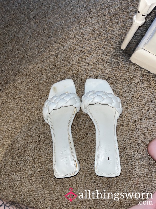 Slight Heel White Well Worn Sandals