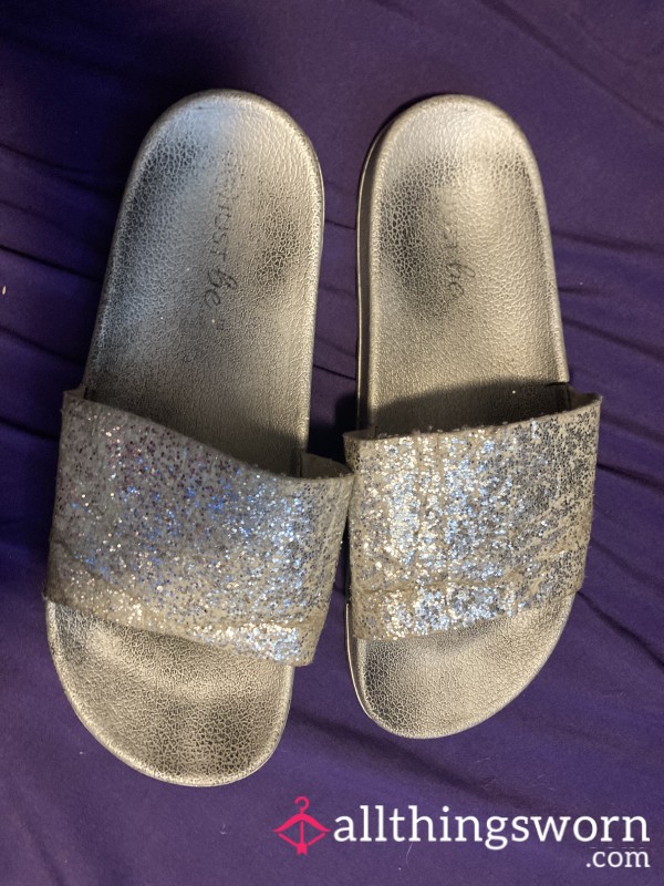 Slip On Sandals Sparkly Glitter Well Worn