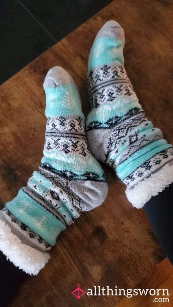 Slipper Socks - Teal/Grey