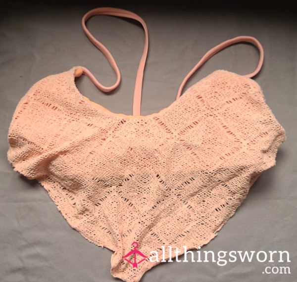 Small Well-Worn Orange Boho Bikini Top - Holey, 7 Years Old!