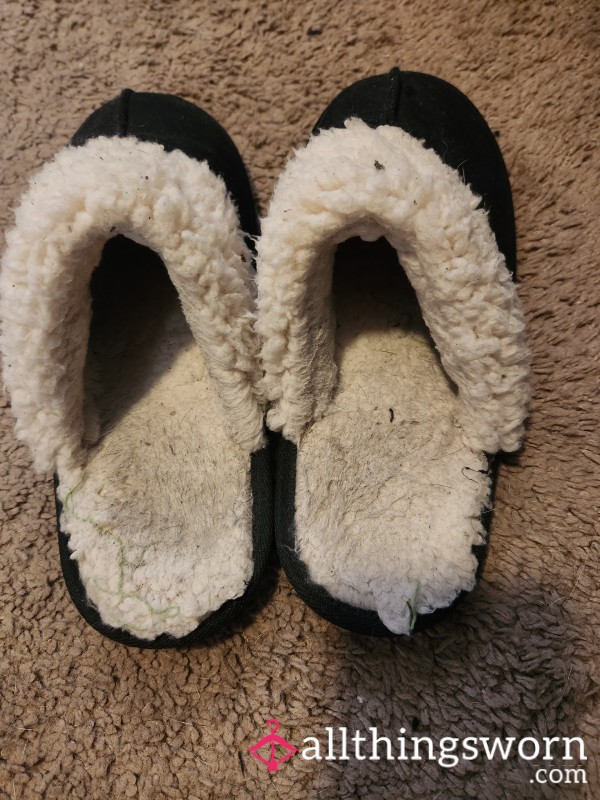 Smelly House Slippers Worn For Months Black And White