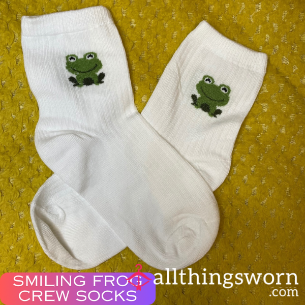 Smiling Frog White Crew Socks 😊  - 2 Day Wear + 1 Workout Included - £15 😈 Longer Wears And International Shipping Available 🌍