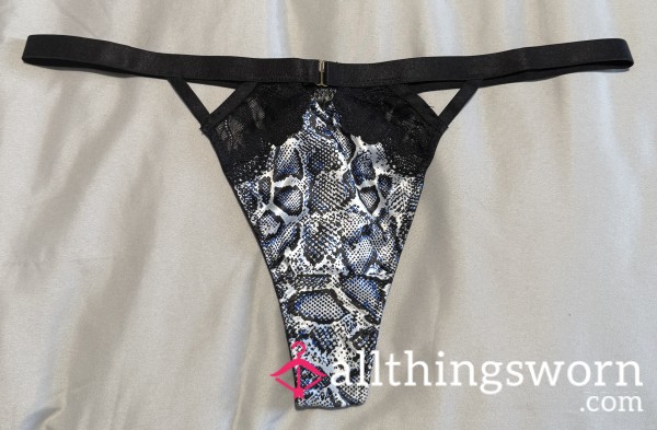 Snake Print Satin Lace Thong