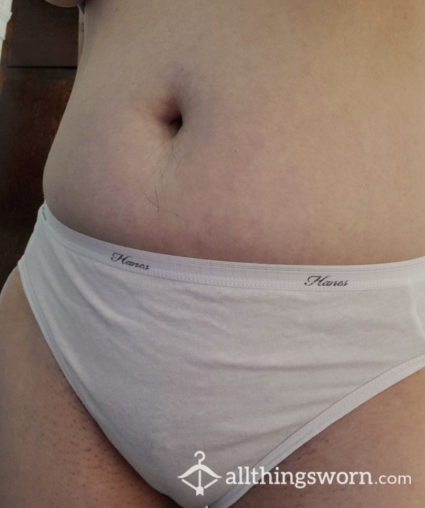 🤍 Snow White Hanes Hi-Cut Cotton Briefs~ Worn To Your Liking