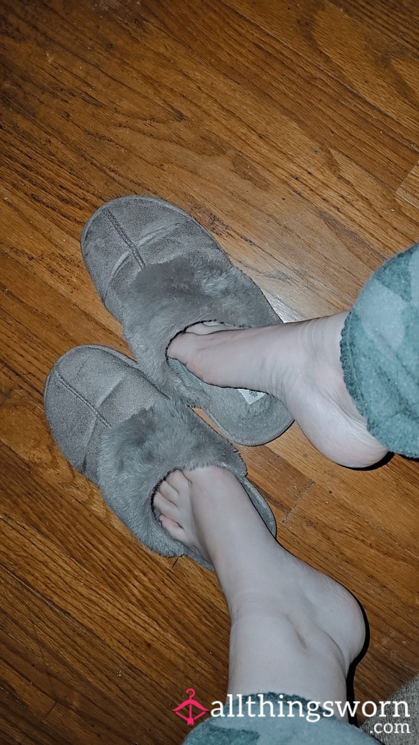 Soft Grey Slippers Worn For A Bit.