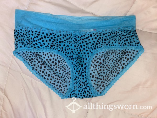 Soft Lace Full Back Blue & Black Leopard Used Panties