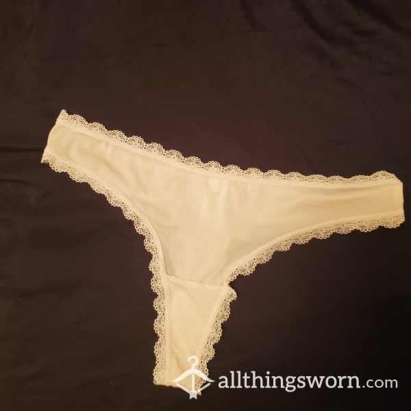 Soft Pink Lace Trim Cotton Thong