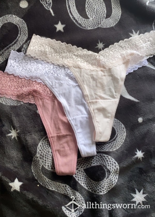 Soft Pink Or White Cotton Lace Thongs