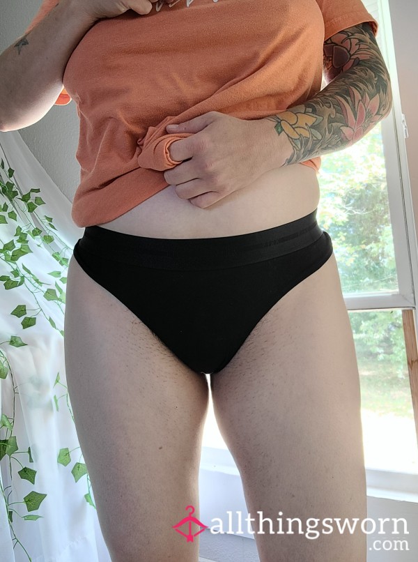 🖤 Solid Black Cotton Thong ~ Worn To Your Liking