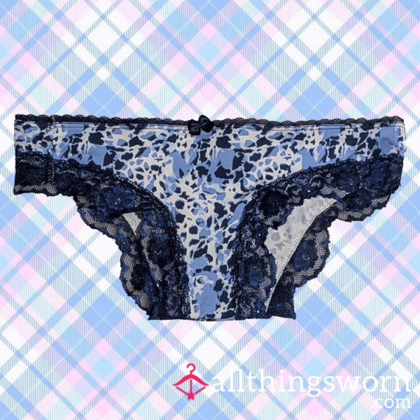 Spotted Blue Microfiber Cheeky With Lace