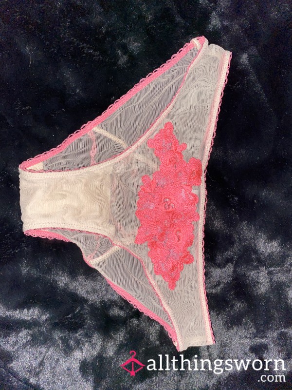 Stained Pink Flor*l Lace Thongs