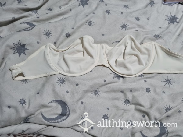 Stained, White, Strapless Bra