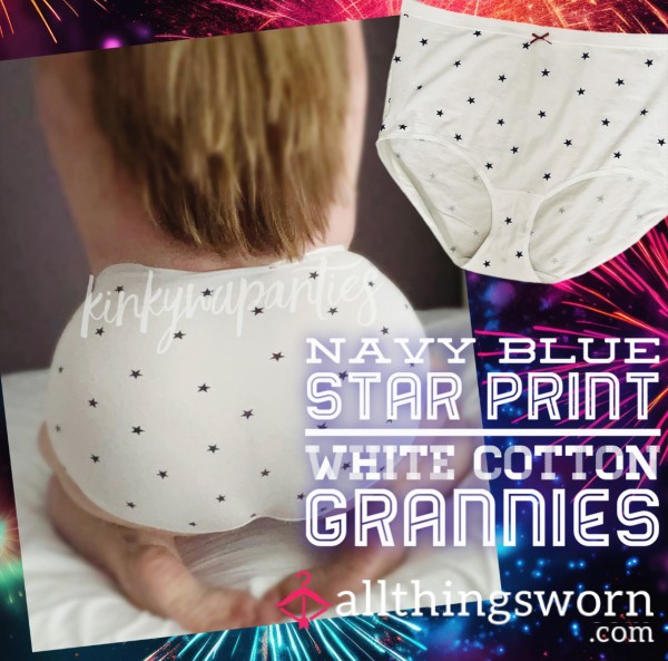 Star Print White Cotton Grannies - Includes 48-hour Wear & U.S. Shipping