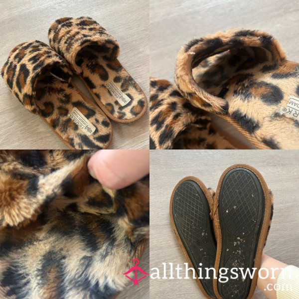 Stinky Leopard Print Slippers Size 7/8uk