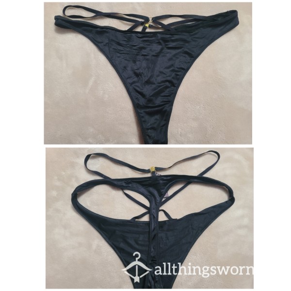 Strappy Black Satin Finish VS Thong - XXL