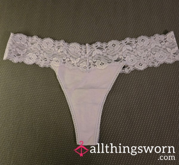 Stretch Cotton And Lace Thong