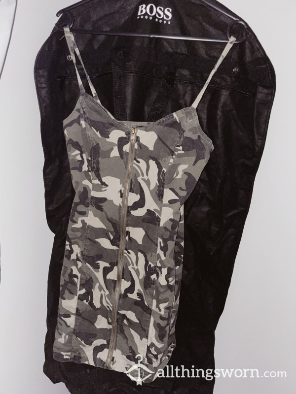 Stretchy Slim Skimpy Denim Camo Dress Zip Front