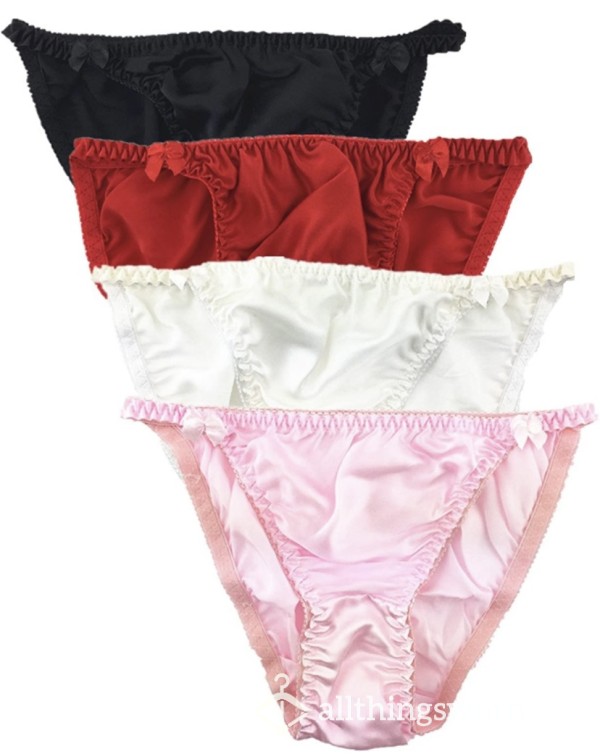 String Bikini Style Silky Satin Panties With Bow Details