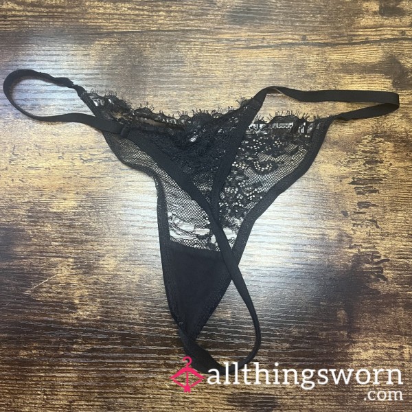 String Black Lace Thong