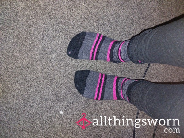 Stripe Grey,black And Pink Cozy Socks