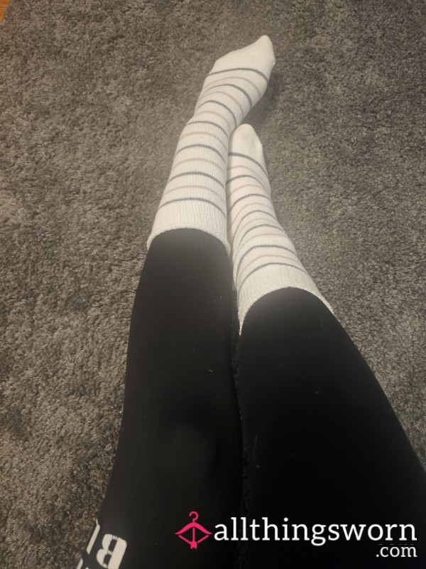 Striped Fuzzy White Socks