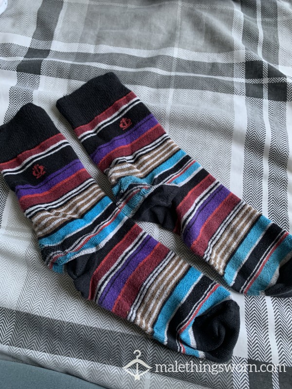 Stripy Black Purple Dress Socks