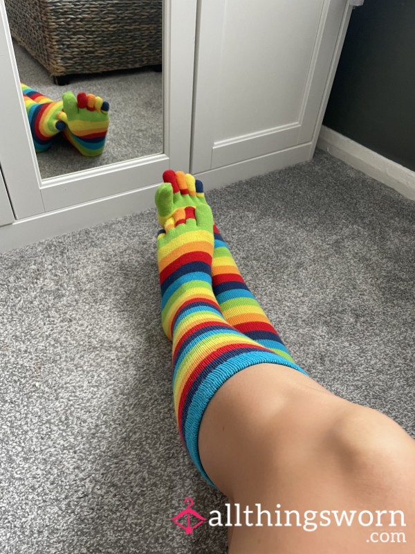 Stripy Knee High Toe Socks