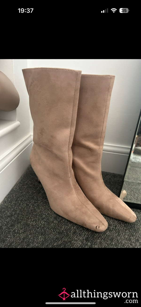 Suede Nude Boots Size 5